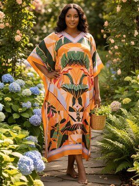 Women Plus Size Cover Up Polyester Caftan Maxi Dress Stylish Loose Long Moo Moos